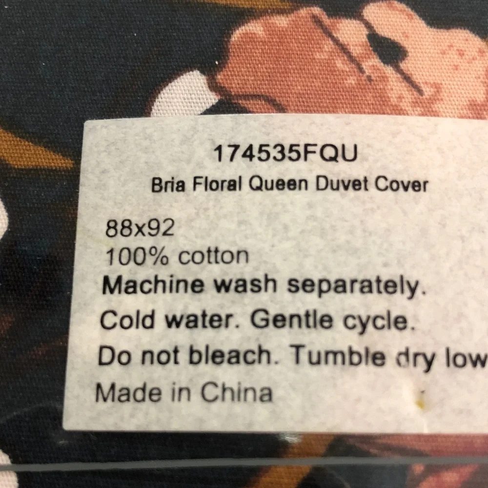 Grandinroad Bria Cotton Duvet Queen in Navy with Pink & Rust Flowers $229 NWT